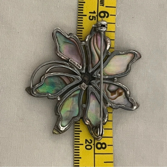 Sterling Silver 925 Paua or Abalone Flower Brooch MCM Hallmarked Iridescent - Picture 4 of 6